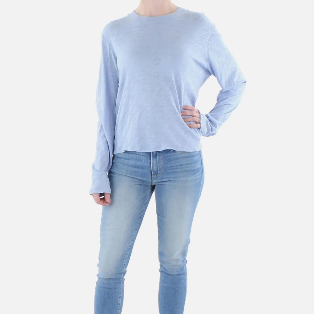 ATM Anthony Thomas Melillo Womens Large Blue Slub Knit Long Sleeve T-Shirt
